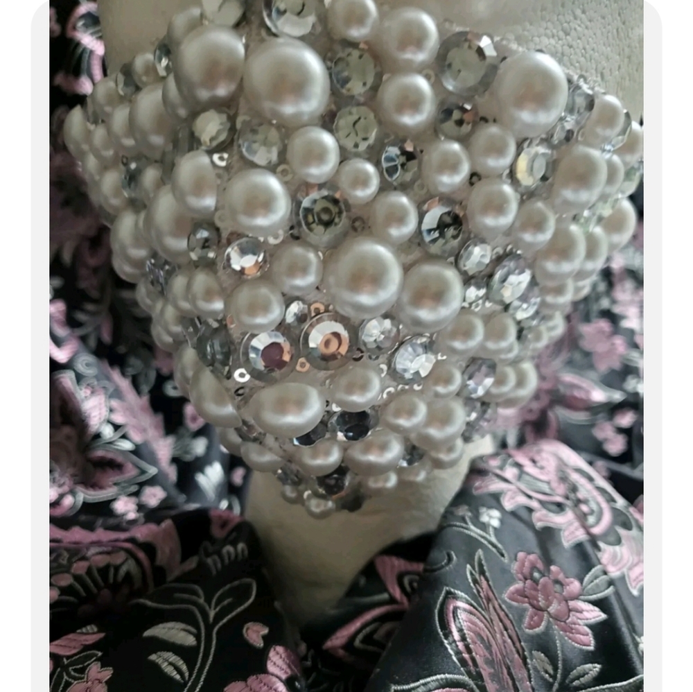 Custom Pearl, Rhinestone and Sequin Mask with 100% Cotton Backing and  2 Filters